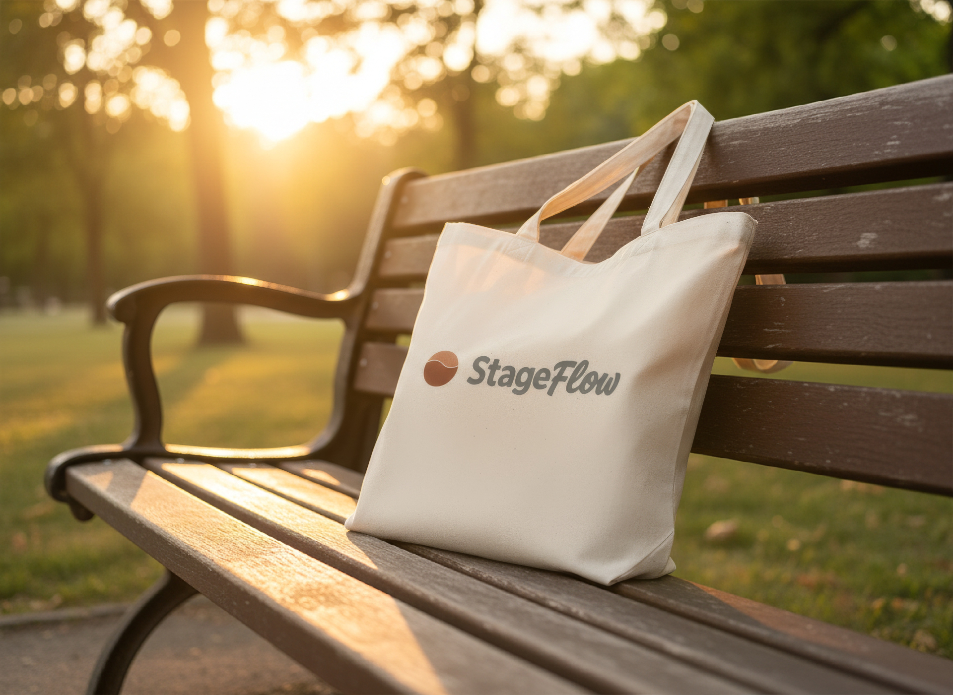 Tote bag mockup on park bench